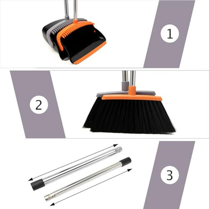Broom and Dustpan Combo Set,55" Long Handle,Charcoal - color: Charcoal Black