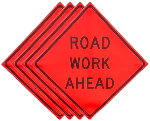 36"x36" Road Work Ahead Orange Mesh Roll-Up Signs 4-Pack - color: Road Work Ahead