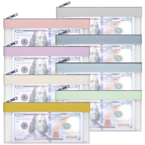 8 Pack Clear Money Envelopes for Cash Money Bag Pouch 7.6x3.7 inch - color: 8 colours-b