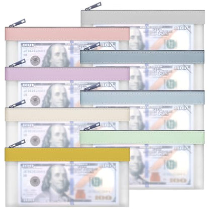 8 Pack Clear Money Envelopes for Cash Money Bag Pouch 7.6x3.7 inch - color: 8 colours-b