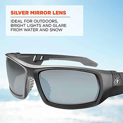 Ergodyne Skullerz ODIN Safety Glasses Sunglasses, Impact Resistant Z87.1+ - color: Matte Black Frame, Silver Mirror Lens
