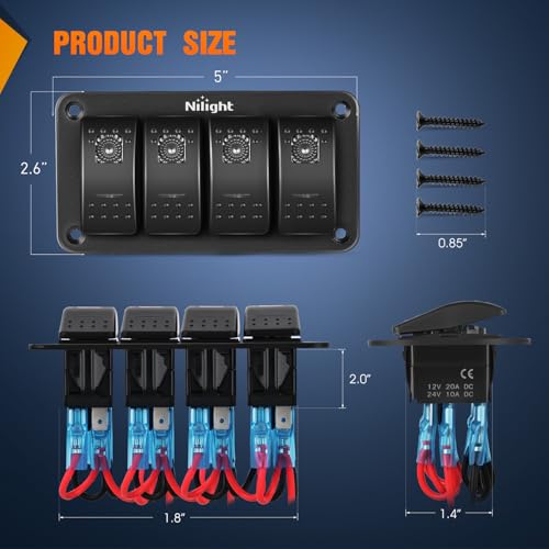 Nilight 4 Gang Rocker Switch Panel w/Purple LED Light 5Pin On Off Pre-Wired - color: Purple, size: 4 Gang