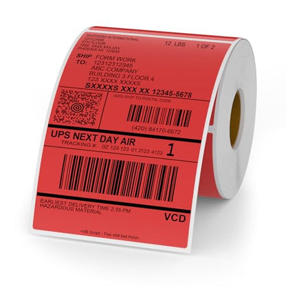 Red Thermal Labels 4 × 6 Inch Waterproof Vinyl Stickers 250 PCS - color: Red