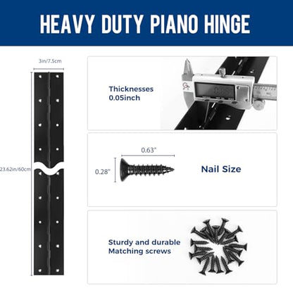 2PCS Black Piano Hinge 24 Inch x 3 Inch, 0.05" Leaf Thickness - color: Black, size: 24" Long x 3" Overall Width