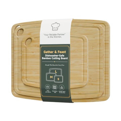 Dishwasher Safe Cutting Board,Bamboo Cutting Board with Juice Groove - color: Natural, size: Set of 3 (Small + Medium + Large)