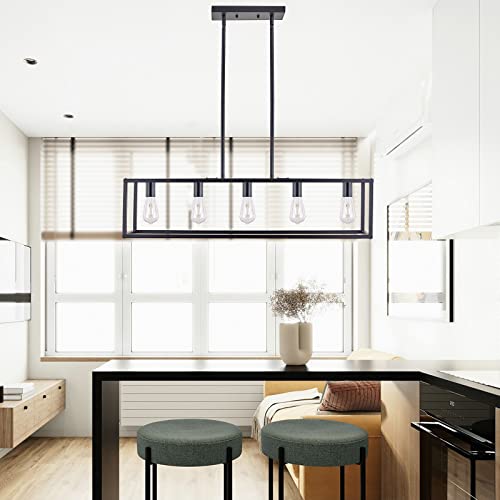 Kitchen Light Fixtures Dining Room Light Farmhouse Rectangle Chandeliers for Dining Rooms, Light Fixture Matte Black 5-Light Industrial Pendant Lighting - color: Black, size: 5 Lights