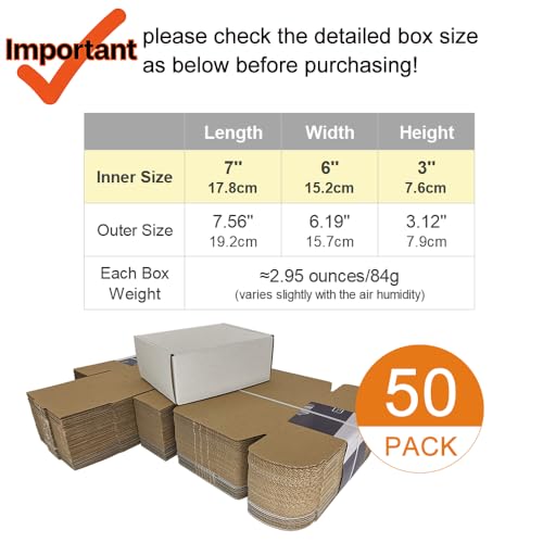 50 Pack 7x6x3'' Small Shipping Boxes, Corrugated Cardboard Mailers for Business, White (CM763) - color: White-50 Pack, size: 7x6x3''
