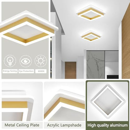 CANEOE Square Flush Mount Ceiling Light 32W Modern Led Hallway Ceiling Light Fixtures Gold Close to Ceilings Lamp for Bedroom Bathroom Living Room Laundry Kitchen - color: Gold, size: 1 Pack