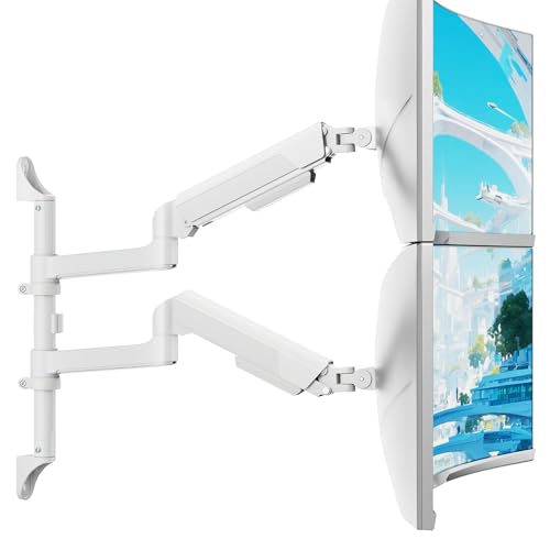 ARES WING 17-40 Inch Ultrawide Vertical Dual Monitor Wall Mount, White - color: White, size: Dual Monitor Arm