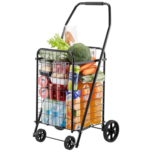 VEVOR Shopping Cart, Folding Grocery Utility Cart with Swivel Wheels, 90 LBS Large Load Capacity, Heavy Duty Rolling Laundry Basket Butler for Laundry, Shopping, Camping, Grocery, Luggage, Black - size: Small