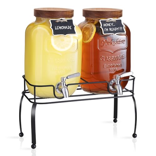 Mustry 1 Gallon Glass Drink Dispenser for Parties with Stand, 2 Pcs - size: Double, with Stand
