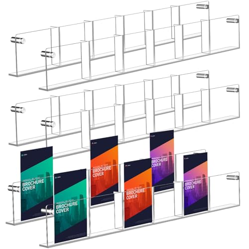 6 Pack Acrylic Wall Mount Brochure Holder, Clear Magazine Rack for Office
