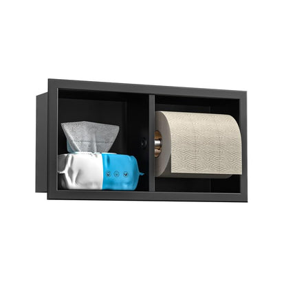 Dual Roll Toilet Paper Holder, Recessed Toilet Tissue Holder - color: Matte Black
