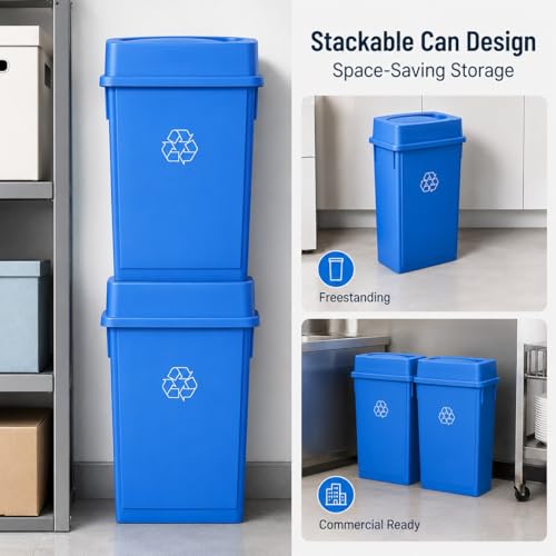 23 Gallon Slim Rectangular Commercial Trash Can, Heavy Duty Plastic Indoor Waste Bin for Kitchen, Office, Restaurant, School, Restroom & Janitorial Use (Blue, with Lid) - color: Blue