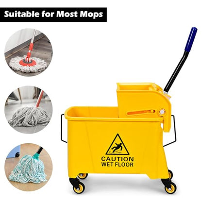 ARLIME Commercial Mop Bucket with Wringer, 21 Quart Capacity Portable Wringer Trolley, Side Press Floor Cleaning Wavebrake w/Handle, Small Mop Bucket on Wheels for Home, Industrial, Yellow