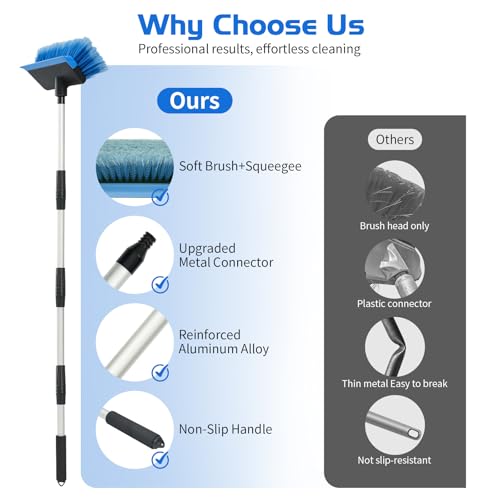 Ordenado 56" Car Wash Brush with Long Handle, Soft Bristle& Rubber Squeegee - color: Blue