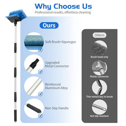 Ordenado 56" Car Wash Brush with Long Handle, Soft Bristle& Rubber Squeegee - color: Blue