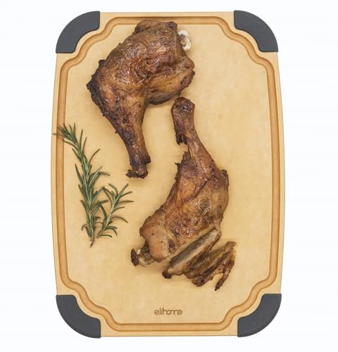 Elihome Essential Series Cutitng Board for Kitchen- Natural Wood Fiber Composite, Dishwasher Safe, Eco-Friendly, Juice Grooves, Non-slip Feet, Non-Porous, Reversible, BPA Free, Medium - 12" x 8" - style: M-12" x 8"