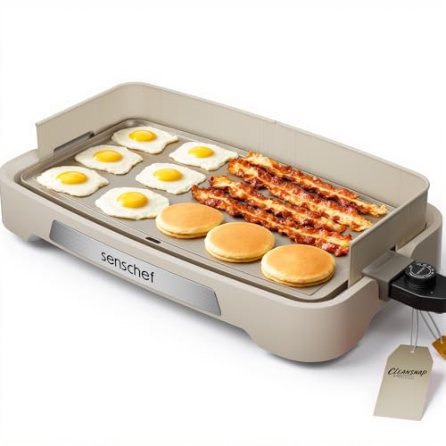 Cleansnap Everyday Electric Griddle, Great Gift for Family Feasts - 20” Nonstick Grill with Foldable Anti-Mess Shield, Rapid 1700W Heat & PPG Ceramic Coating, Dishwasher Safe, Vanilla Cream - color: Vanilla Cream