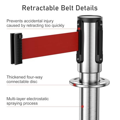 2Pack Stanchions with Retractable Belt and 2Pcs Hemp Rope (Silver) - color: Silver