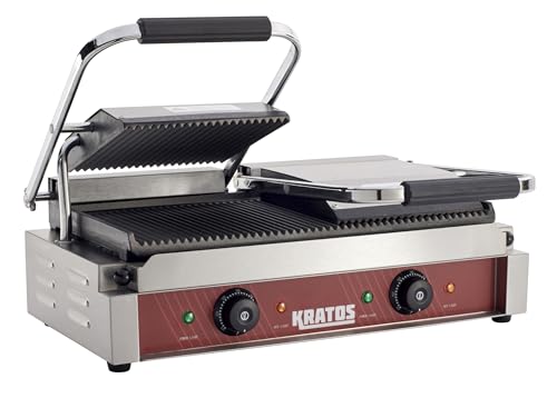 Kratos Commercial Electric Panini Sandwich Grill with Grooved Plates - size: Large w/ Grooved Plates