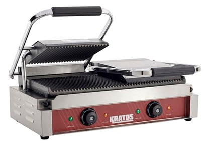 Kratos Commercial Electric Panini Sandwich Grill with Grooved Plates - size: Large w/ Grooved Plates