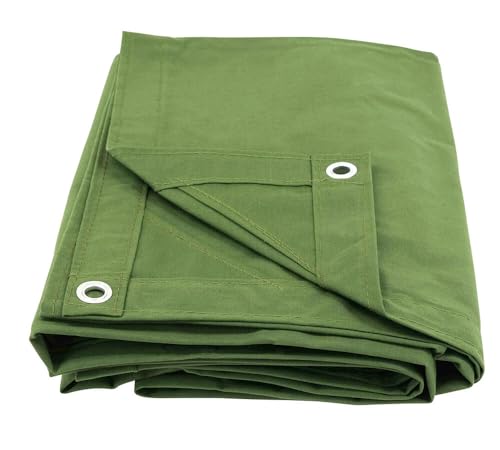 7' x 9' Green 12oz Canvas Tarp with Grommets - Water Resistant - Heavy Duty Canvas Tarps - Multipurpose Tarpaulin Cover for Canopy Tent, Roof, Camping, Semi Trucks & Cargo - color: Green (1 Pc), size: 7' x 9'
