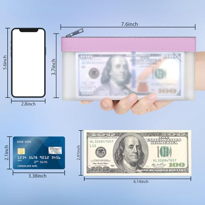 4 Pack Clear Money Envelopes for Cash Money Bag Pouch 7.6x3.7 inch - color: Purple