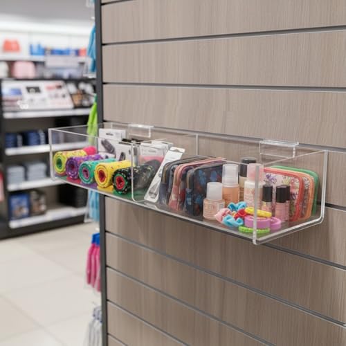 Marketing Holders 2 Pack Slatwall Acrylic Tray Double Compartment 16 Inch Wide x 4.75 Inch Deep Clear Lucite Retail Product Merchandise Storage Organizer for Businesses and Shops - size: 16" Wide 2 Pocket