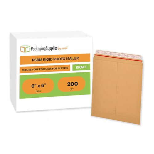 PSBM 200 PCS 6 x 6 Inch Kraft Rigid Photo Mailers, Cardboard Shipping Envelopes, Mailers for Shipping Photos, CDs, Documents, Catalogue, Or any Flat Object - color: Brown, size: 6" x 6"