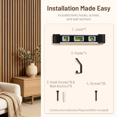 Amsleekey 2-Pack 94.5″x12.6″ Acoustic Wood Slat Wall Panels, 4 Hooks, Teak - color: Teak, size: 94.5 x 12.6 in - 2 pcs
