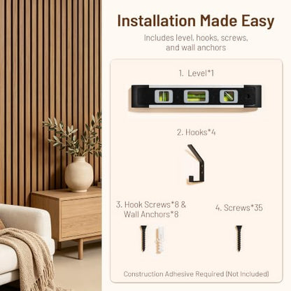 Amsleekey 2-Pack 94.5″x12.6″ Acoustic Wood Slat Wall Panels, 4 Hooks, Teak - color: Teak, size: 94.5 x 12.6 in - 2 pcs
