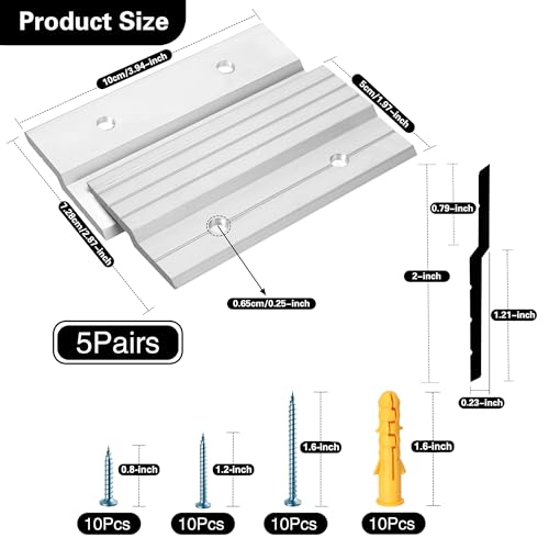 AENTGIU 5 Pairs French Cleat Picture Hanger, 4" Aluminum Z Clips Wall Mount - size: 4 inch, 5 Pair(10 Pcs)