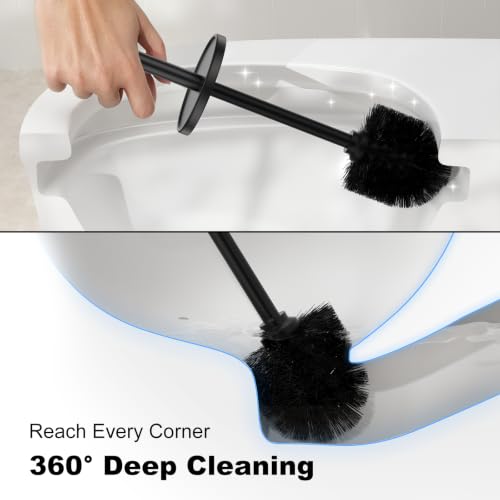 Metal Vertical Grain Toilet Bowl Brush and Holder Set Scrubber Black - color: Black