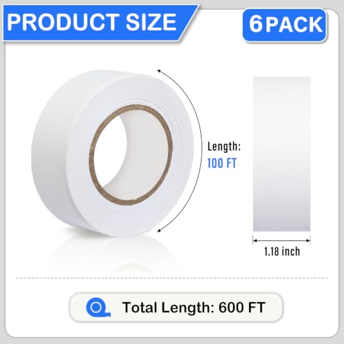 GEYYANG White Flagging Tape, 6 Pack, 1-3/16" x 100ft, 3.35 Mil Thick - color: White, size: 1.18in X 98ft
