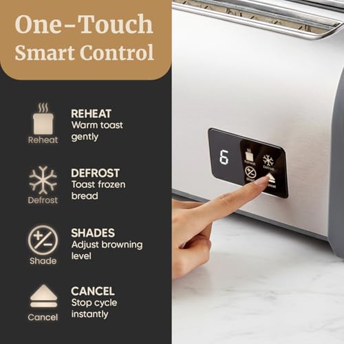 Elite Gourmet 4-Slice Long Slot Toaster, 1.5" Extra-Wide Slots, Touchscreen - color: Grey