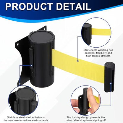 PATIKIL Fixed Wall Mount Retractable Belt Barrier 10 Feet, Yellow 1 Pcs - color: Yellow, size: 10 Feet