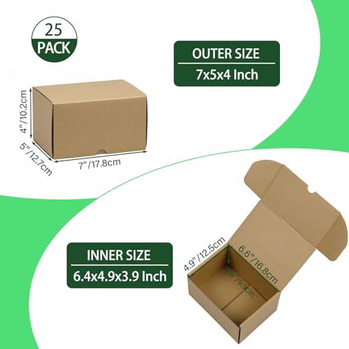 7x5x4 Inches Shipping Boxes Set of 25, Brown Corrugated Cardboard Box Literature Mailer for Packing Small Business - color: Brown, size: 7x5x4