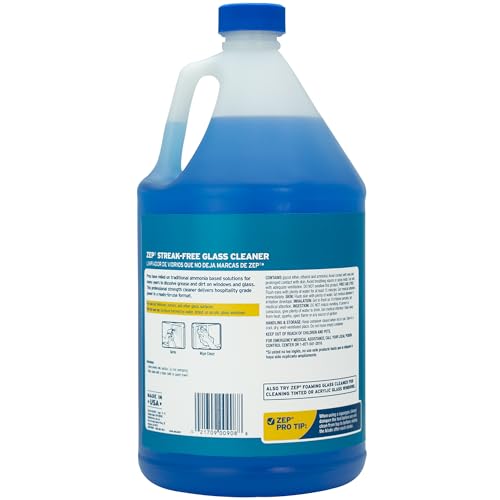 Zep Streak-Free Glass Cleaner - 1 Gallon (Case of 4) ZU1120128 - Professional Grade Formula that Cleans Dirt, Fingerprints, Grime, Smoke Haze, and Toothpaste on Windows, Mirrors, and Other Glass - size: 128 Fl Oz (Pack of 4)