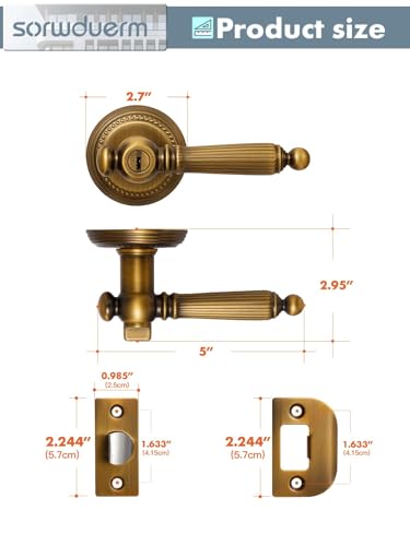 1 Pack Antique Door Lever with Lock and Key Entry Antique Brass Door Handle Door Lever Bedroom and Bathroom Zinc Alloy - color: Antique Brass
