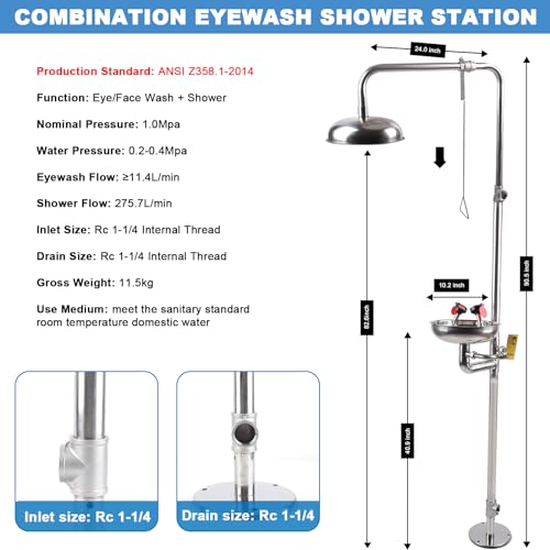 Emergency Eyewash-Shower Station OSHA-Approved - Safety Eye Wash Shower Combination First Aid Eyewash Station Kit