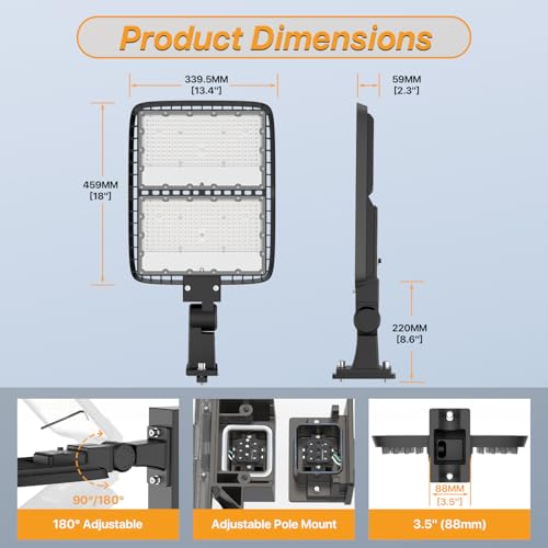 400W LED Parking Lot Light: 48000LM, 5000K Adjustable Arm Mount - size: 400W