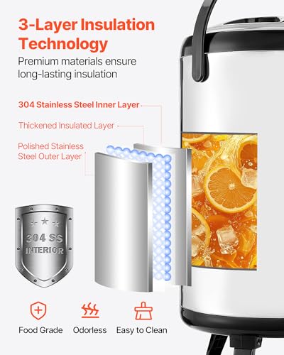 VEVOR Insulated Beverage Dispenser, 3.2 Gal/12L Stainless Steel Thermal Drink Server with Spigot & Temp Display, Suitable for Hot and Cold Drinks, for Tea Coffee Water in Cafes & Restaurants, 2 Pack - size: 3.2 Gal (2 Pack)