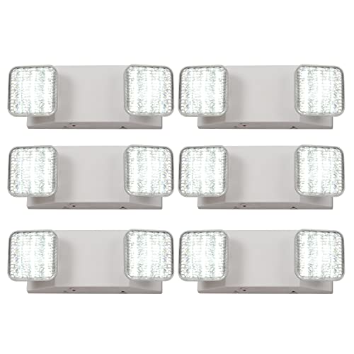 TANLUX LED Emergency Lights with Battery Backup, Two Head Adjustable Commercial Emergency Lights, UL Listed, AC 120/277V, Hardwired Emergency Exit Light Fixtures for Business - 6 Pack(White) - color: White, size: 6 Pack