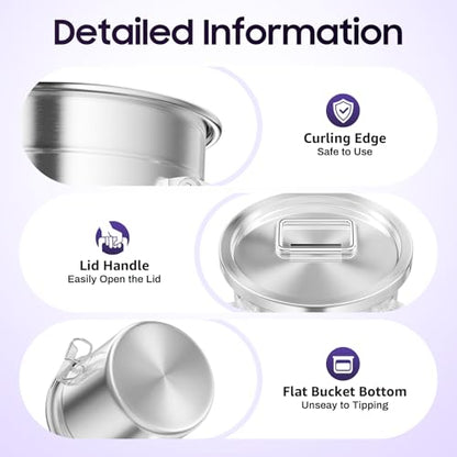6L/1.59 Gal Stainless Steel Food Storage Container with Lid - size: 1.59 gal