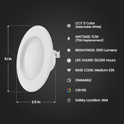 Feit Electric 4in LED Retrofit Recessed Downlight, 5CCT, 75W Eq - size: 1 Count (Pack of 1)