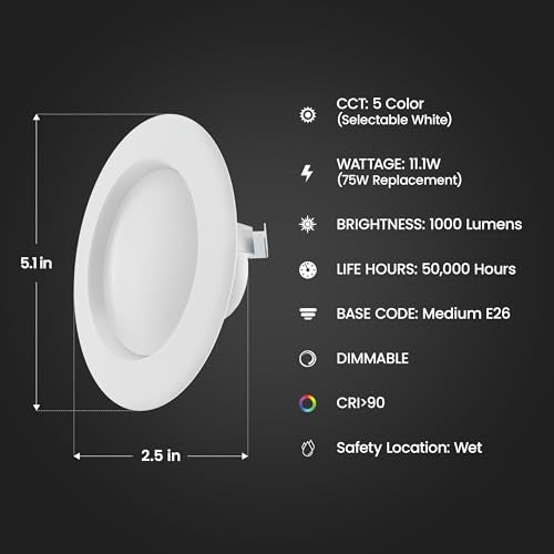 Feit Electric 4in LED Retrofit Recessed Downlight, 5CCT, 75W Eq - size: 1 Count (Pack of 1)
