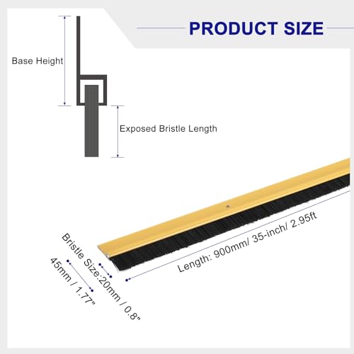 uxcell Door Brush Bottom Sweep H-Shape Aluminum Alloy Base with 0.8-inch PP Brush for Home, Industrial (35-inch L, Golden) - color: Gold, size: 35-inch x 0.8-inch