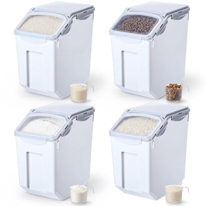 Umigy 4 Pack 30 LB Airtight Dog Food Storage Container with Wheels, Gray - color: Gray
