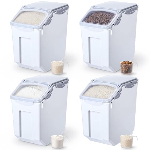 Umigy 4 Pack 30 LB Airtight Dog Food Storage Container with Wheels, Gray - color: Gray
